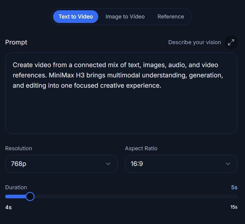 Compose a MiniMax H3 prompt and attach creative references